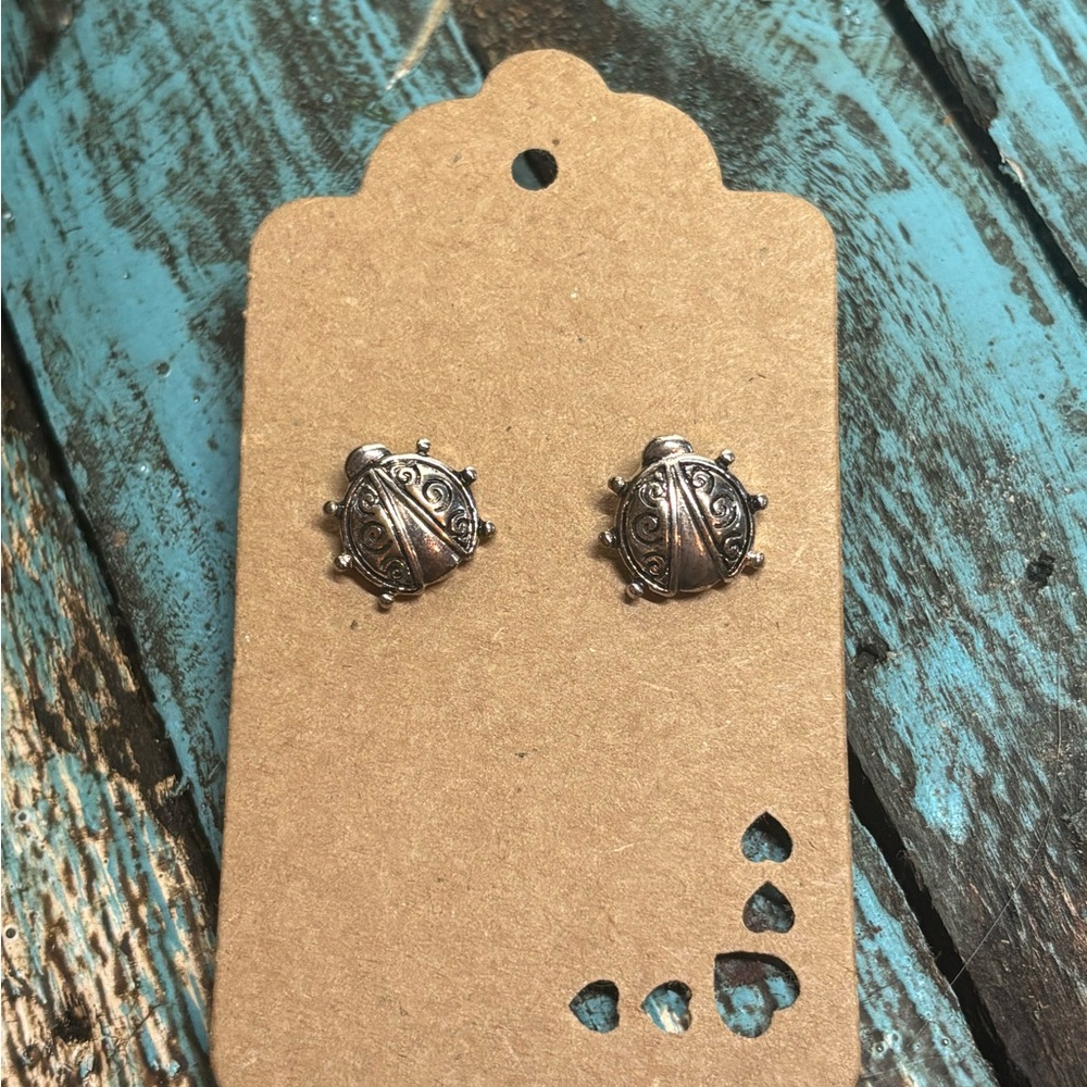 Silver Ladybug Earrings